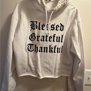 Fashion Nova White Cowl Neck Sweater with Inspirational Text
